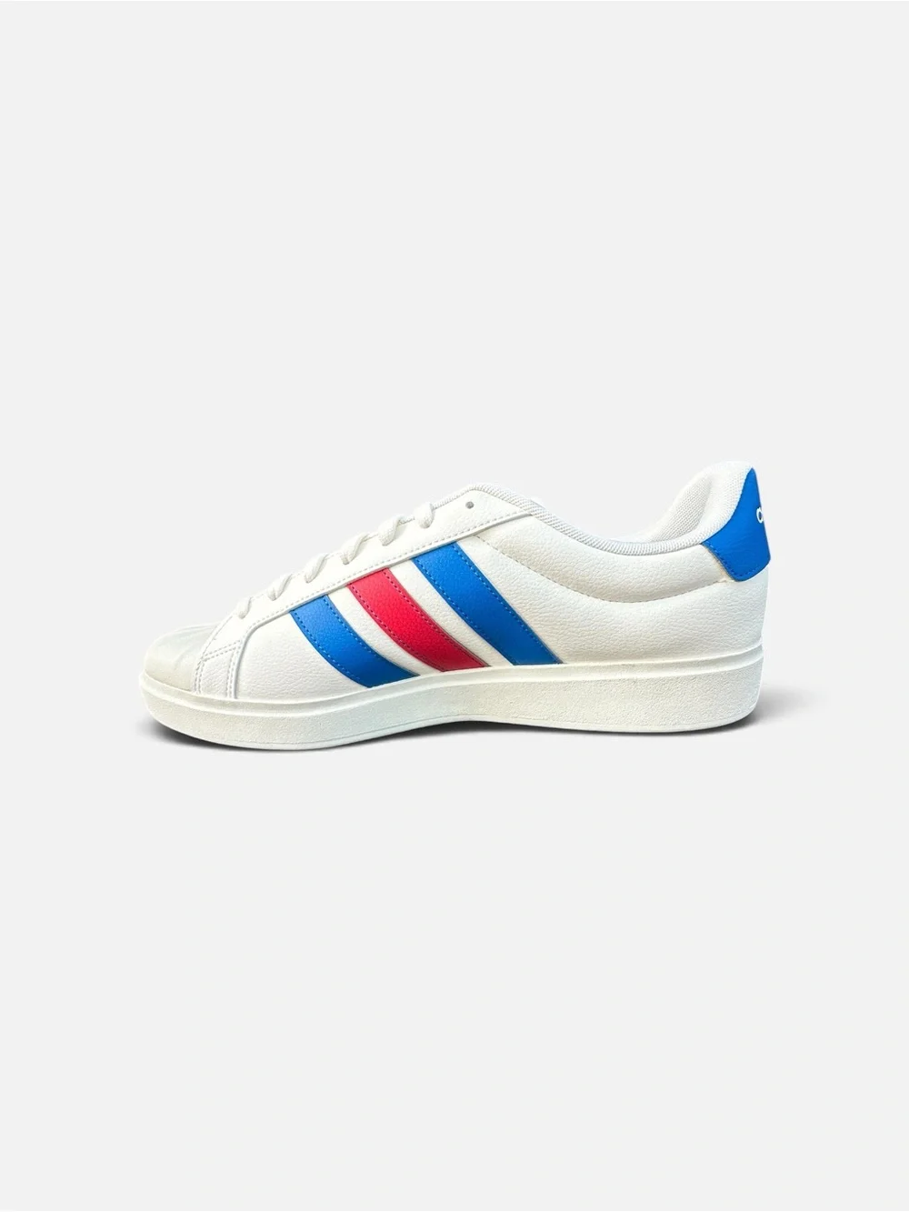 adidas White Sneakers with Blue & Pink Accent Stripes